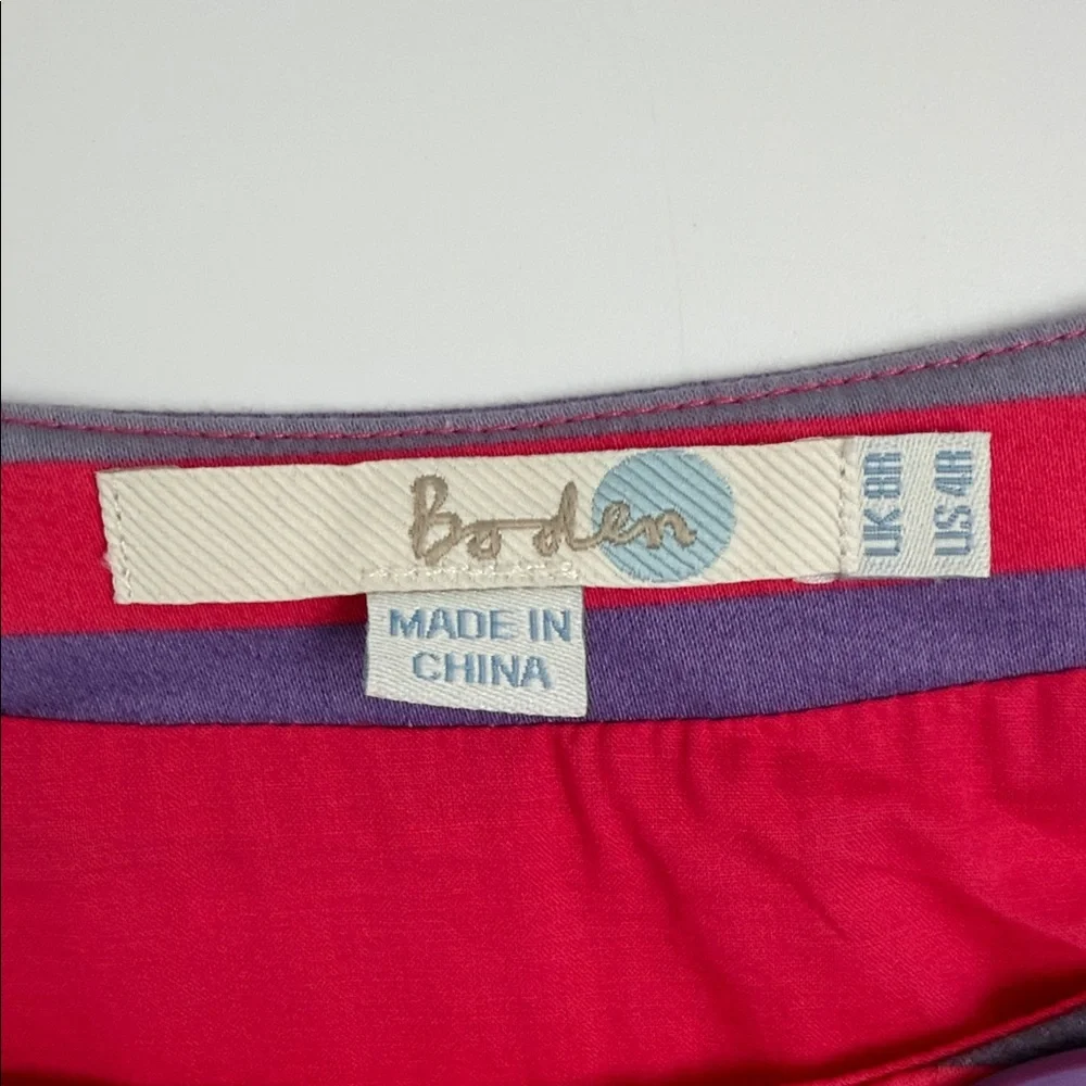 Boden Stripped Dress US 4 Pink Purple Statement Neckline Preppy Chic - Picture 2 of 9